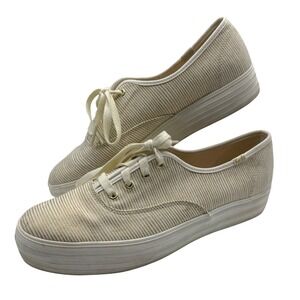 Keds Triple Up Sneakers Womens 9.5 Cream Gold Striped Platform Canvas Shoes
